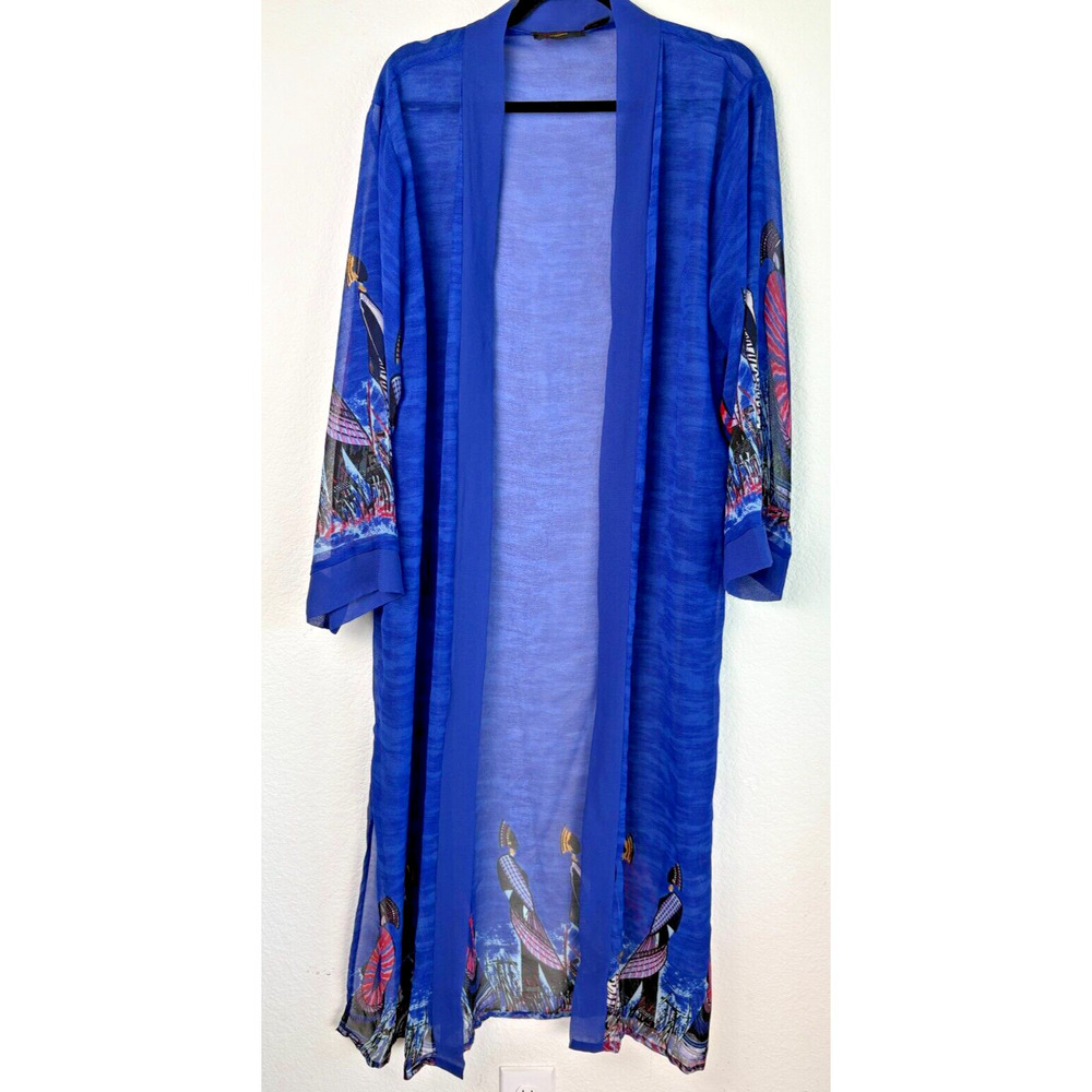 R.B Woman Collection Royal Blue Sheer Maxi Duster Size 2X Side Slits 3/4 Sleeves